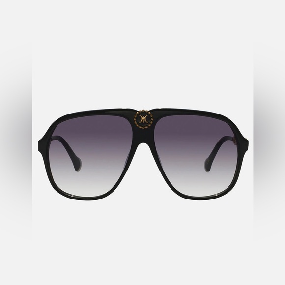 CAMILLA “The Heiress” black oversized aviator gradient sunglasses gold chain - Picture 3 of 7